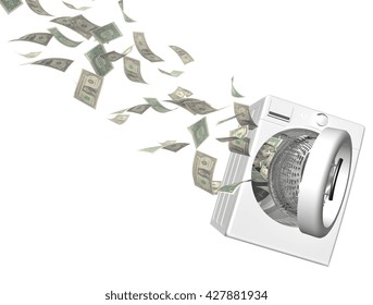 Wash Machine Dollars Money, Waste - 3d Rendering