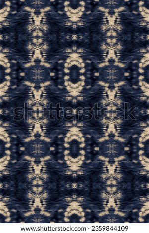 Washing Effect Pattern. Seamless Tie Dye Print. Indigo,Denim,Beige Artistic Bohemian Ornament. Craft Ethnic Adornment. Rustic Textured Illustration. Spot Washing Effect Pattern.