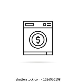 Washing Machine With Dollar Sign. Concept Of Money Laundering Or Global Financial Crimes. Flat Stroke Style Modern Logo Art Graphic Lineart Design Isolated On White