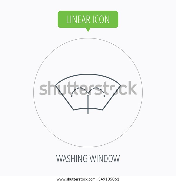 Washing window icon. Windshield cleaning sign.\
Linear outline circle button.\
