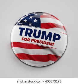 WASHINGTON, DC - APRIL 13, 2016: Illustration Of Presidential Campaign Button Of Donald Trump Running For The President's Office.