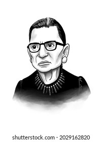 Washington, D.C. - CIRCA 2016:  A black and white caricature portrait of Supreme Court Justice Ruth Bader Ginsburg.