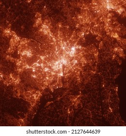 Washington DC City Lights Map, Top View From Space. Aerial View On Night Street Lights. Global Networking, Cyberspace. High Resolution