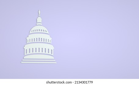 Washington DC, US Capitol Building. Icon Of The US Capitol Building In Washington, DC. Flat Style. Capitol Hill Isolated On Blue Background. 3d Render