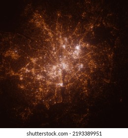 Washington (DC, USA) Street Lights Map. Satellite View On Modern City At Night. Imitation Of Aerial View On Roads Network. 3d Render, High Resolution