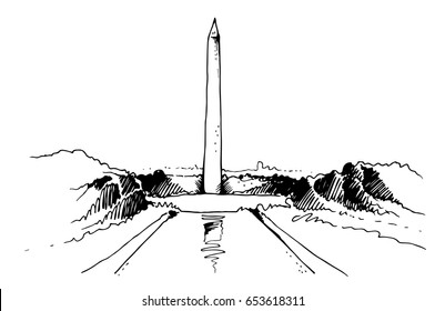 Washington Monument In United States, Symbol Of Patriotism, DC Landmark, Illustration Isolated On White Background