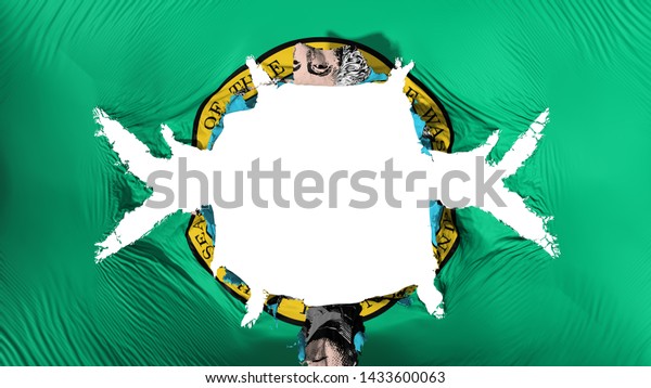 Washington state flag with a big hole, white\
background, 3d\
rendering