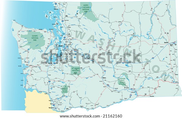 Washington State Road Map Interstates Us Stock Illustration 21162160