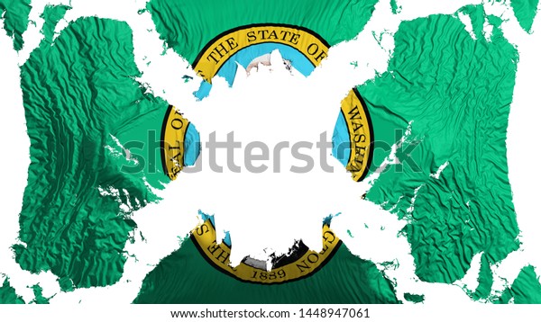 Washington state torn flag fluttering in the\
wind, over white background, 3d\
rendering