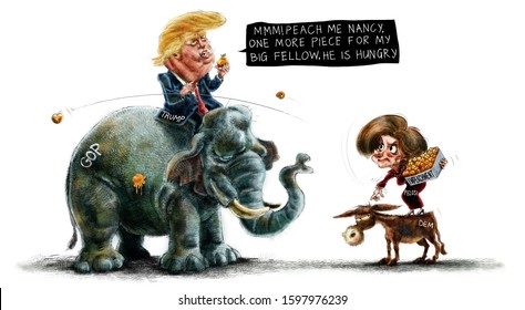 Washington,United states of America/USA -12/24/2019-Donald Trump impeachment-Nancy Pelosi throwing peach fruit on Trump