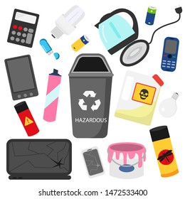 Waste Sorting. Household Hazardous Garbage. E-waste, Pesticides, Oil And Other Toxic Trash Icons