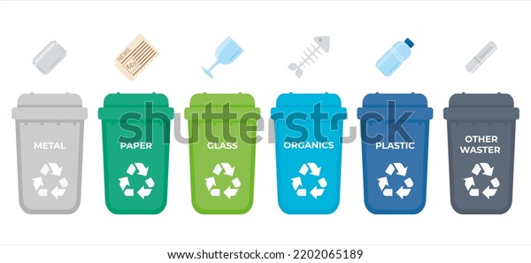 Waste Sorting Into Blue Green Bins Stock Illustration 2202065189 ...