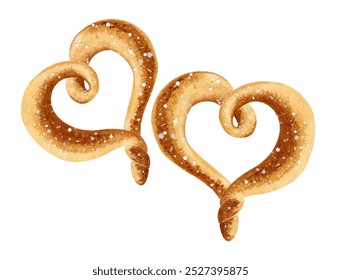 Watecolor bakery.  Soft crispy buns  isolated on white backgound.Delicious baked goods in the shape of a heart. A couple of delicious buns. - Powered by Shutterstock