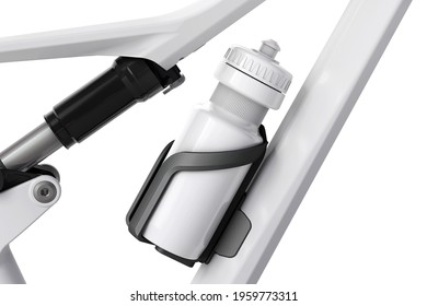 Water Bottle In Holder On Bike Frame Mockup. 3D Rendering.