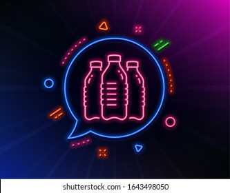 Water bottles line icon  Neon laser lights  Still aqua drink sign  Liquid symbol  Glow laser speech bubble  Neon lights chat bubble  Banner badge and water bottles icon 
