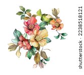 Water color hand drawn flower bunch with leaves stock illustration for print.