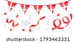 Water color illustration collection with bright bunting with national Danish flag and red and white festive streamers. Hand drawn watercolour sketchy painting, clipart elements for creative design.