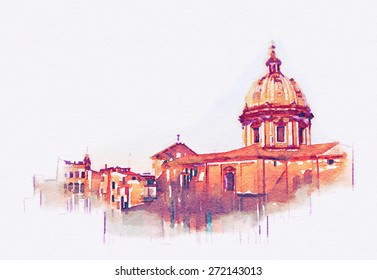 Water Color Illustration Rome View