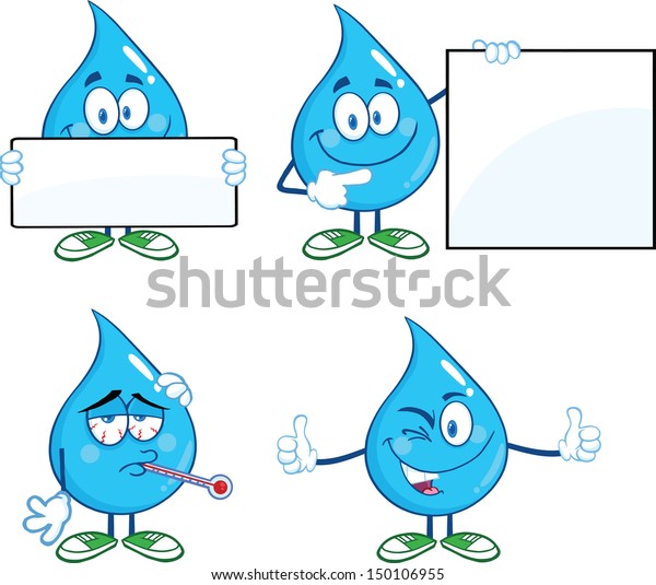 Water Drop Cartoon Mascot Characters Set Stock Illustration 150106955