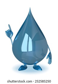 Water drop character in moment of insight or making warning gesture