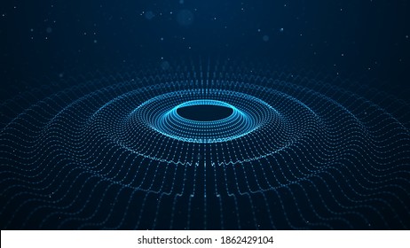 Water Drop Wave. Abstract Gradient Dynamic Wave Of Glowing Particles And Lines. Network Of Neon Dots And Lines. Big Data. Digital Background. 3d Rendering