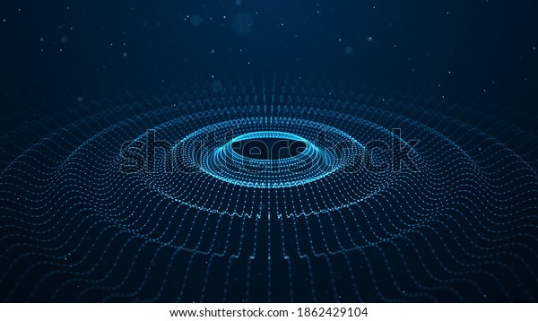 Water drop wave. Abstract\
gradient dynamic wave of glowing particles and lines. Network of\
neon dots and lines. Big data. Digital background. 3d\
rendering