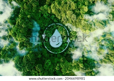 A water droplet shaped lake in the middle of untouched nature. An ecological metaphor for nature's ability to hold and purify water. 3d rendering. Сток-фото © 