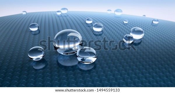 Water drops on\
carbon surface - 3D\
illustration
