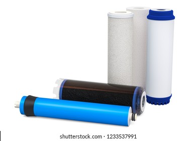 Water Filters, Carbon Filters. Cartridge Membrane For Water Filtration RO (reverse Osmosis) Isolated On White Background