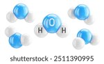 Water H2O molecules model. Chemical formula of natural water. 3d illustration