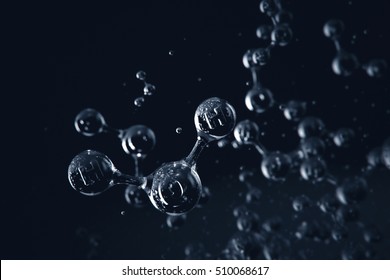 Water (H2O) Molecules On Dark Background (3D Illustration)