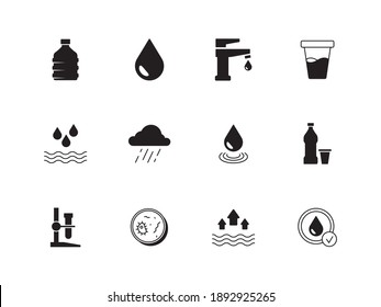 Water icon. Rain splashes drops liquid drinks recycling process refreshing water clean systems symbols