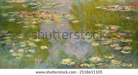 Similar – Foto Bild Seerose im Teich mit grünen Blättern und roten Blüten