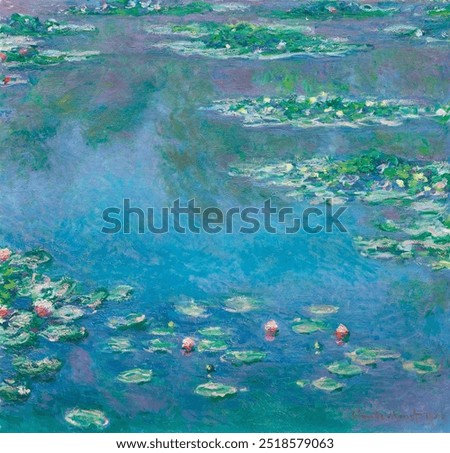 Foto Bild Seerose im Teich mit grünen Blättern und roten Blüten