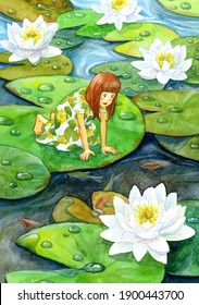 Water lilies and a fairy girl