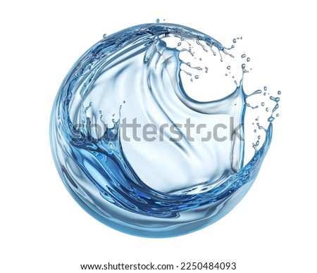 water liquid splash in sphere shape isolated on white background, 3d illustration.