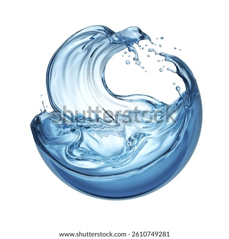 water liquid splash in sphere shape isolated on white background, 3d illustration.