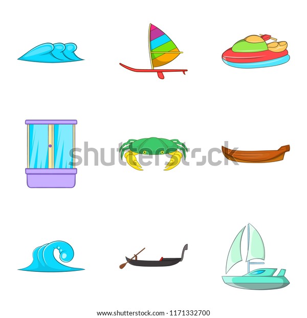 Water mirror icons set.\
Cartoon set of 9 water mirror icons for web isolated on white\
background