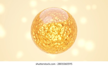 water molecule capsule protecting dense orange active compound with vitamin c and retinol for anti aging serum. 3D rendering