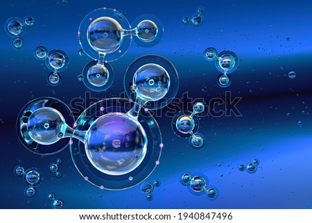 Water molecule structure 3d model, polar inorganic compound: Two Hydrogen atoms bonded to single Oxygen atom, chemical molecular formula H2O. Chemistry, physics, biology, medical science illustration