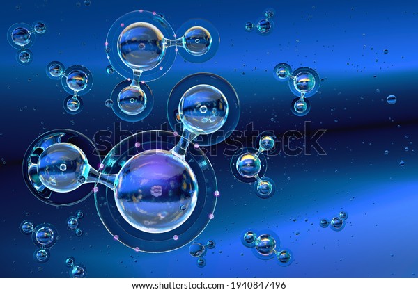 水分子構造3Dモデル、極性無機化合物： 2つの水素原子が単一の酸素原子に結合し、化学分子式H2Oです。 化学、物理、生物学、医学のイラスト