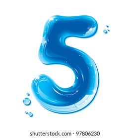 Water Numbers - Number Five Liquid Number Gel Series On White Background - Raster Version