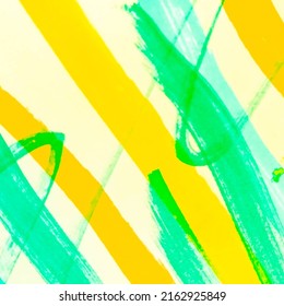 Water Paint Stripe. Green Paint Stroke Grunge. Green Modern Stripes. Watercolor Stripes Background. Yellow Dye. Vertical Brush Stroke. Green Handmade.