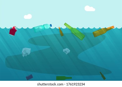 Water Pollution Concept Garbage Trash Floating Stock Illustration ...