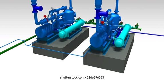 Water Ring Vacuum Pump In Condenser Vacuum 3D Illustration