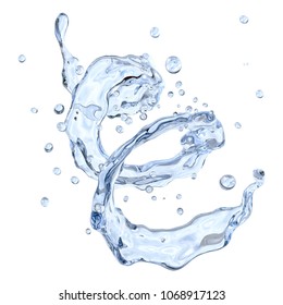 Water Spiral With Water Droplets Isolated On White Background. 3D Illustration