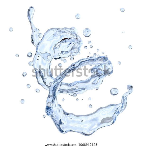 白い背景に水の渦と水滴 3dイラスト のイラスト素材