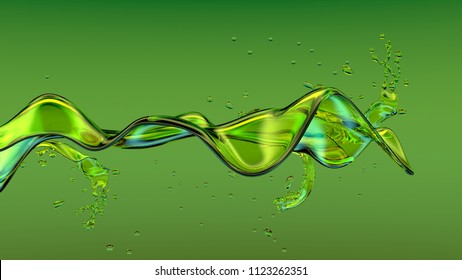 Water Splash 3D Illustration On Greenbackground