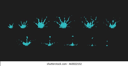 Water Splash Animation. Sprite Sheet For Cartoon Or Game.