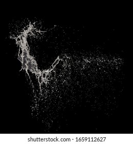 Water Splash With Bubbles Of Air On Black Background. 3d Illustration.